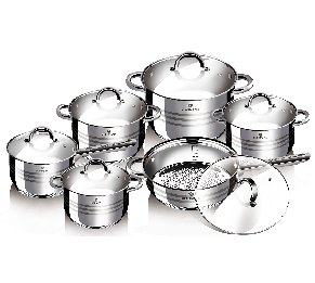 סט סירים 12 חלקים מנירוסטה עם מכסי זכוכית